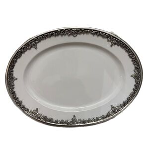 Arthur Court Ceramic Serving Platter with Silver Grape Motif Rim. New in box